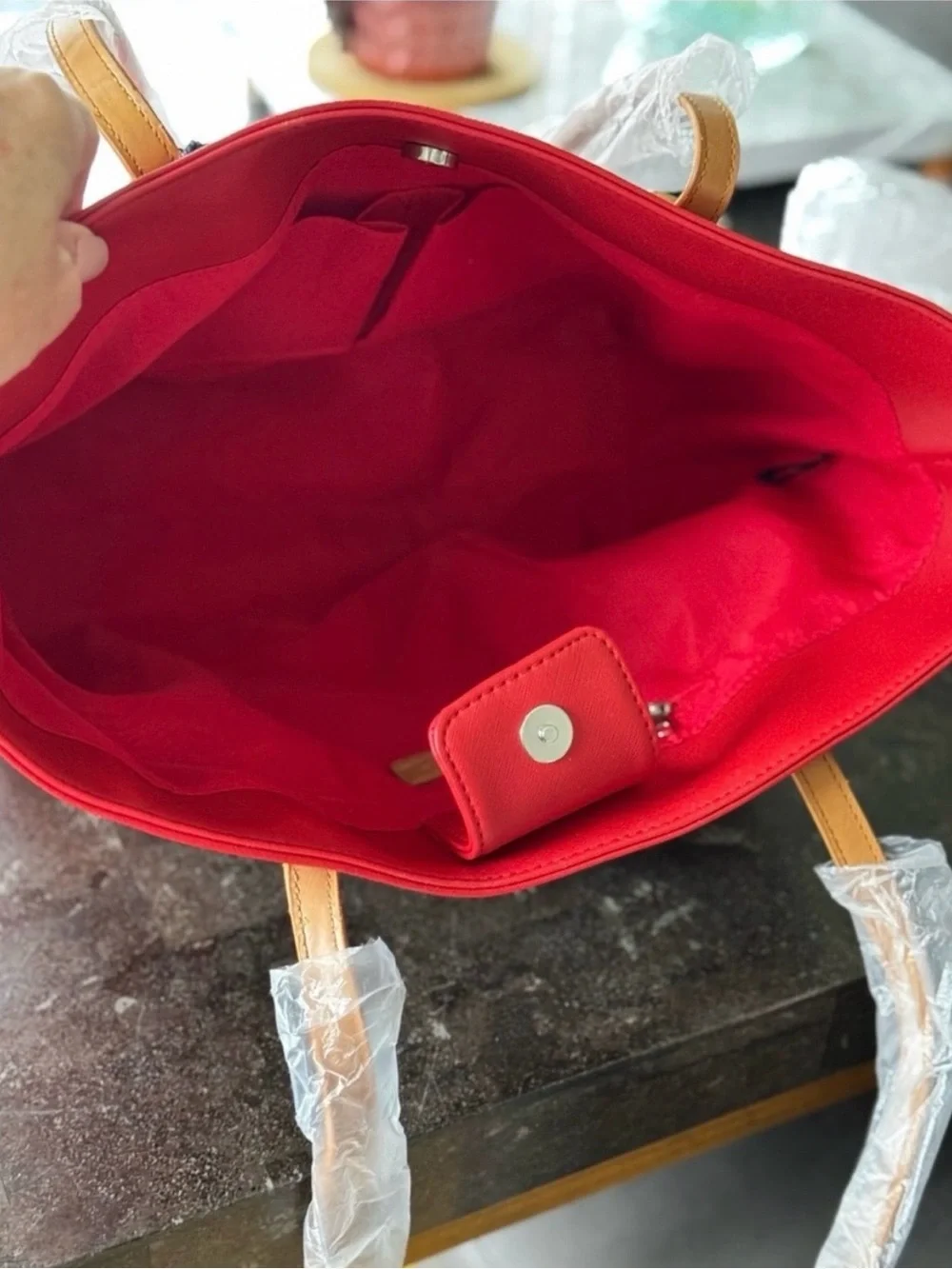 NWT Nautica Tote Bag - Bright Red with Tan Handles